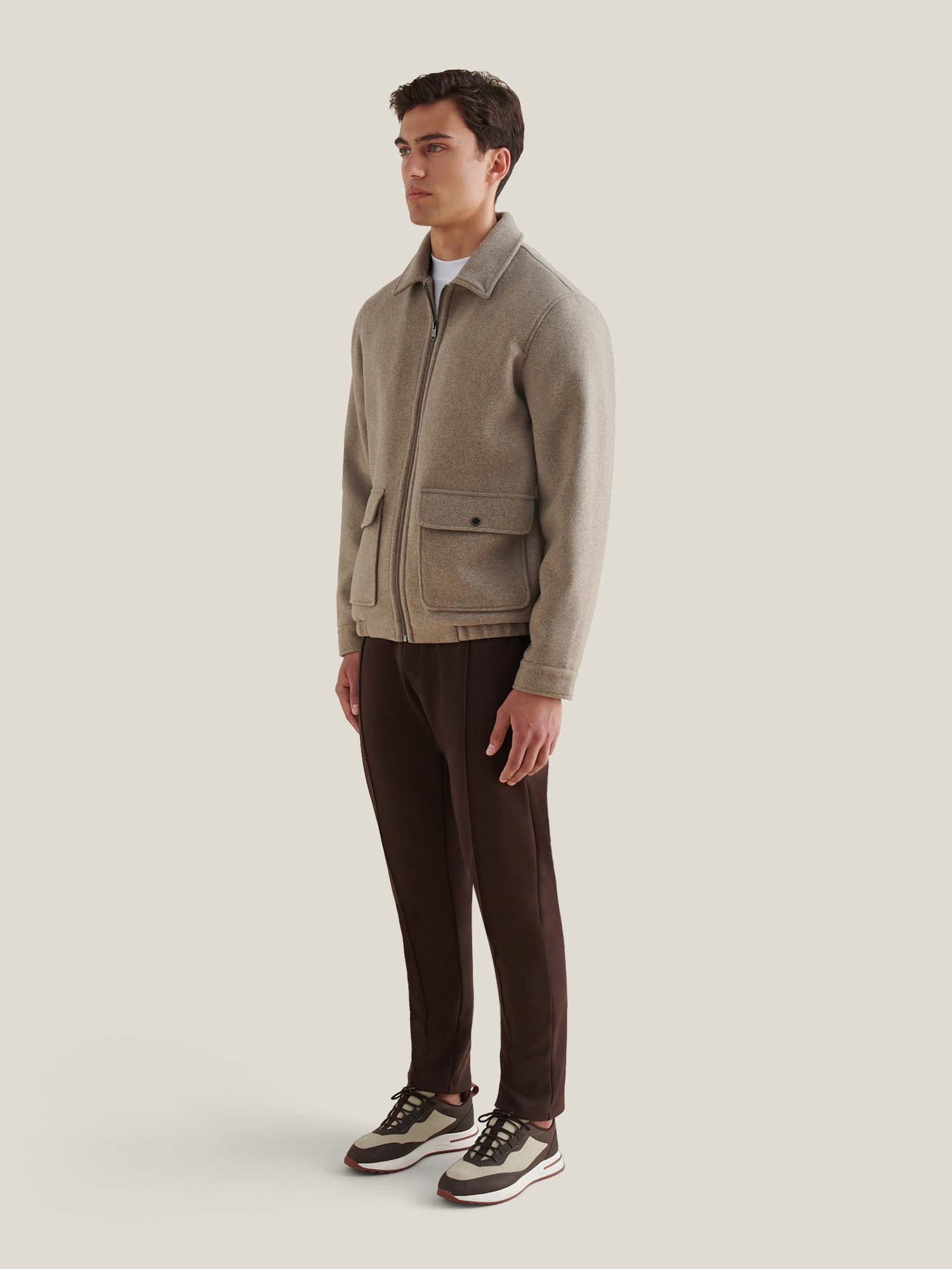 Peckham Rye Wool Blend Simply Taupe Bomber Jacket
